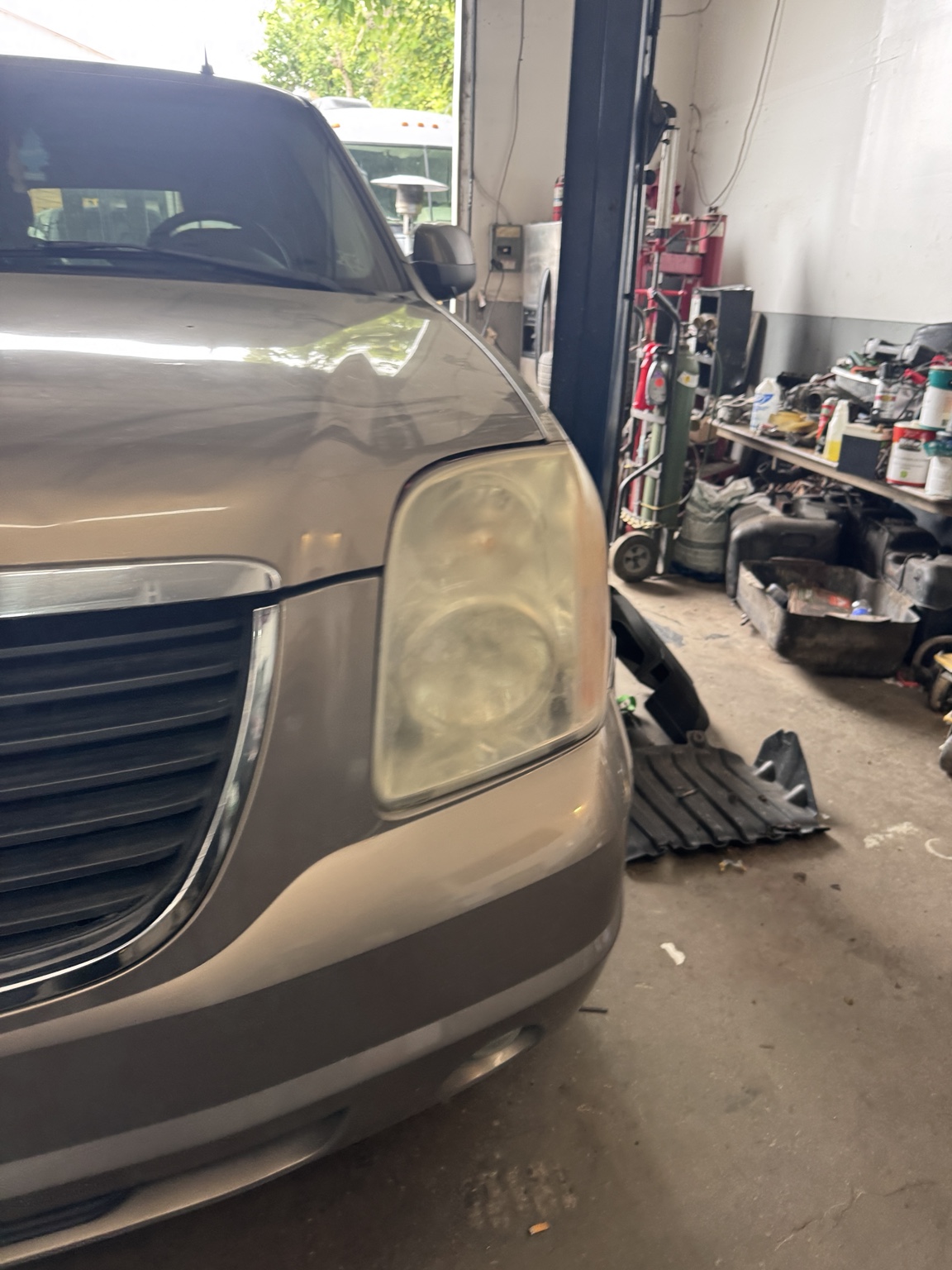 Close up headlight before restoration